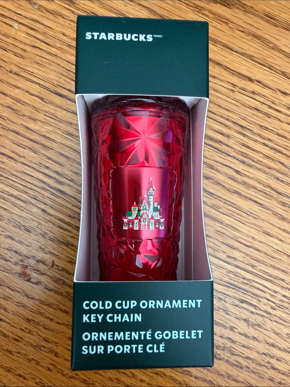 Starbucks Red Holiday Cold Cup Ornament Key Chain with Disney Castle Design